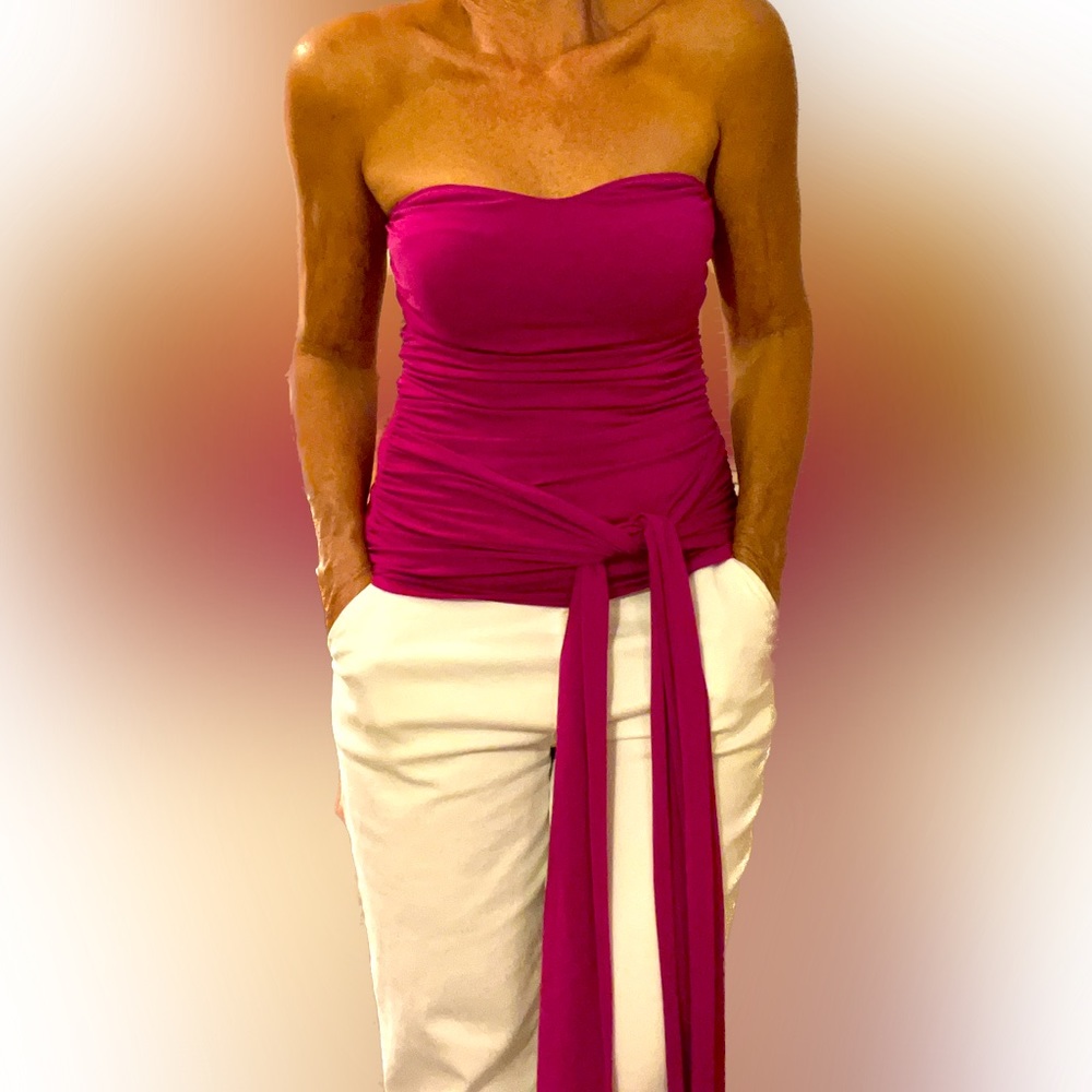 Express vibrant Fusco’s strapless top ruched sides with tie sash size S NWT